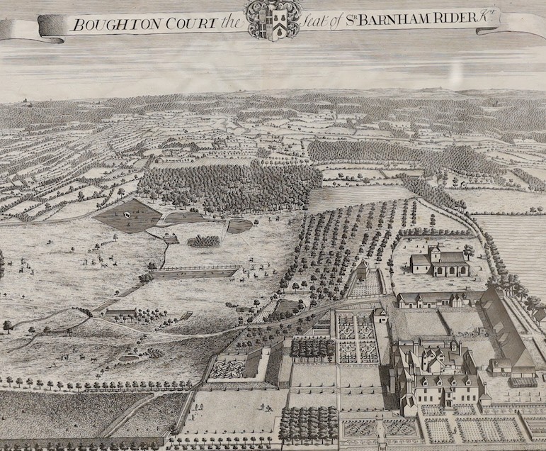 Harris after Badeslade, two engravings, Views of Boughton Court and Wierton, 35 x 42cm